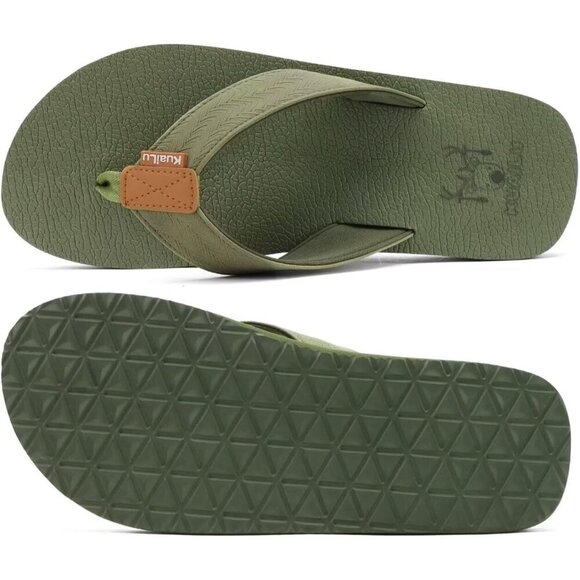 〽️Men\'s Flip Flop Sandal Green Leather Slip On Arch Support Comfort Shoes